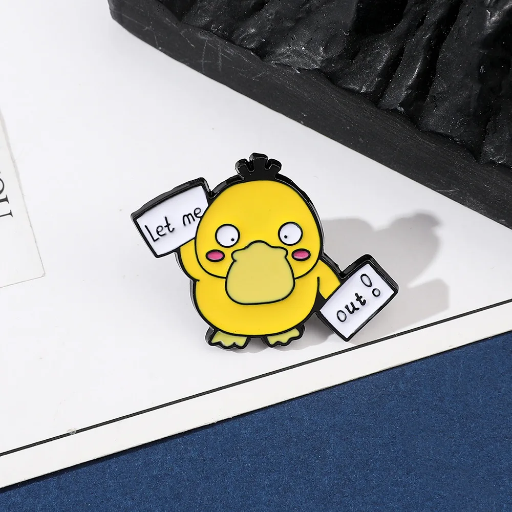Funny Psyduck Cartoon Enamel Brooch Pin Creative Slogan Alloy Badge for Bags Jackets Cosplay Decoration Party Gift