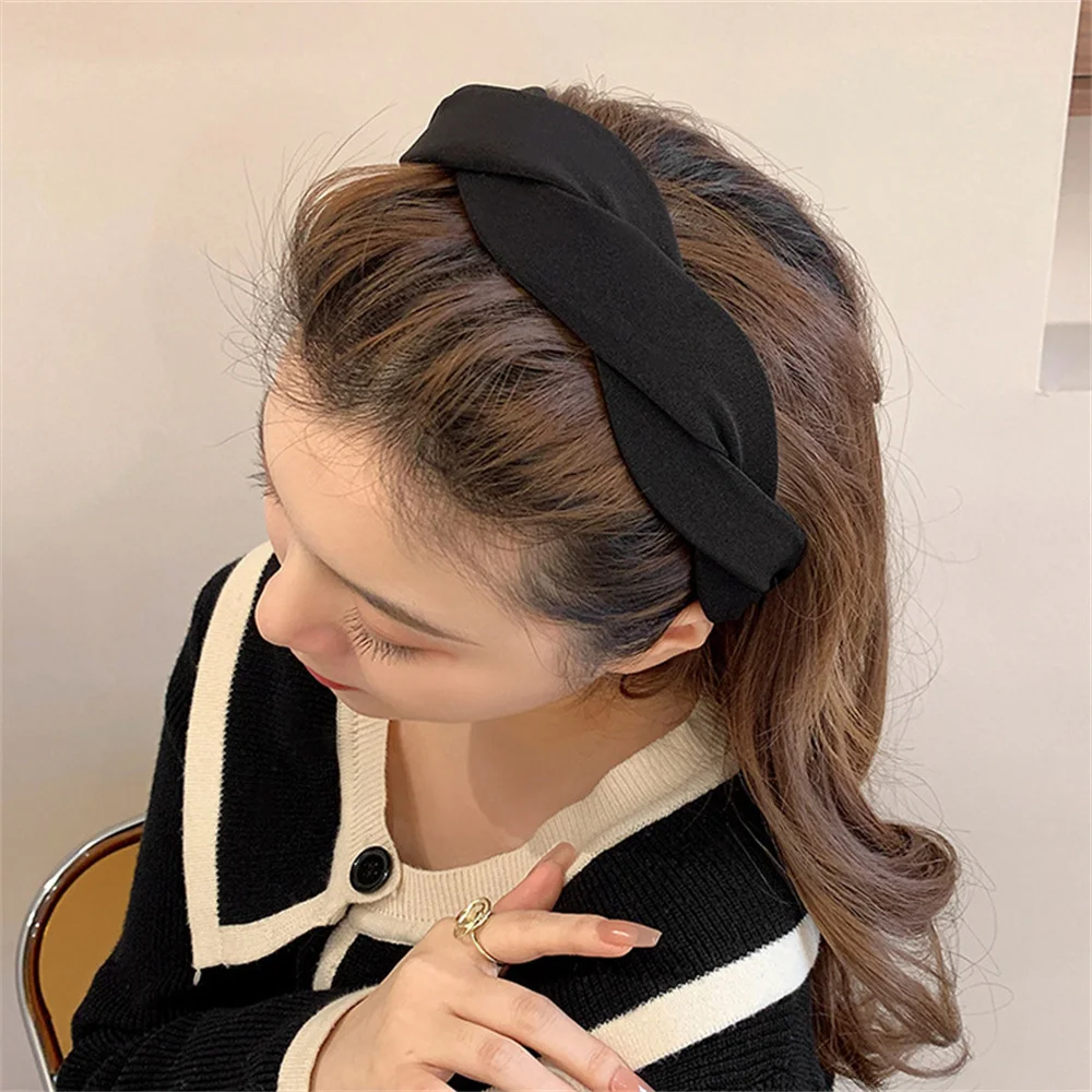 Solid Braided Vintage Soft Elastic Headband for Women Fashion Wide Side Hair Band Hoop Headwear Girls Hairband Hair Accessories