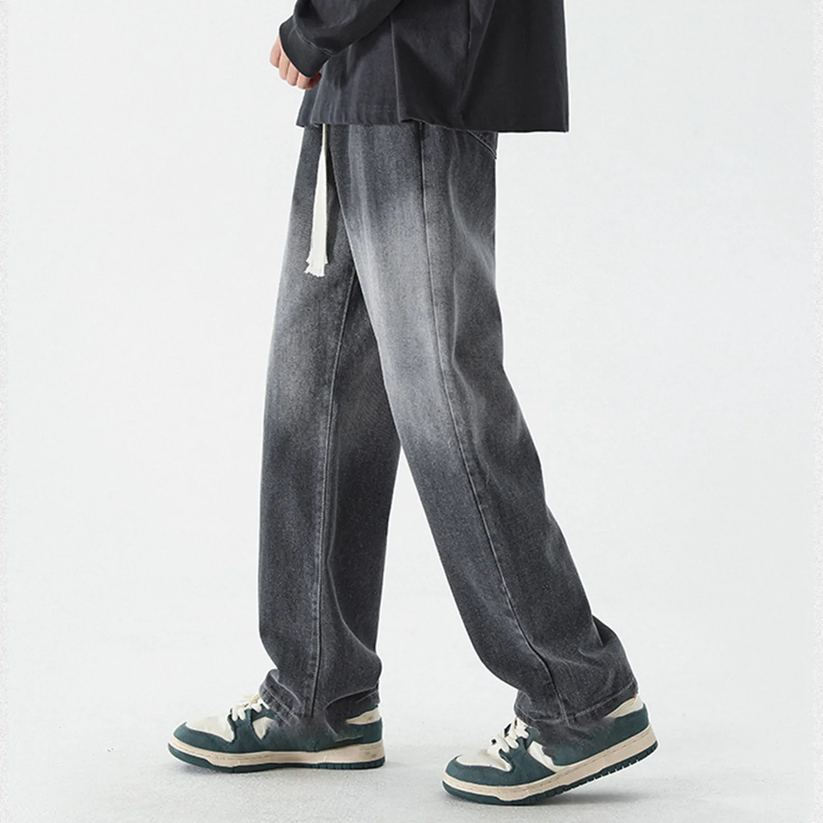 

Gradient Wash Trend Jeans 2025 New Korean Men's Casual Long Jeans Classic Man Straight Denim Wide-leg Pants High Street Jeans