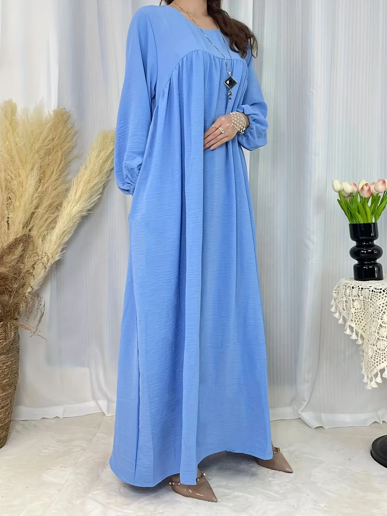 Women Eid Muslim Abaya O Neck Full Length Morocco Solid Abayas Dubai Kaftan Long Robe Modest Ramadan Jalabiya Loose Casual