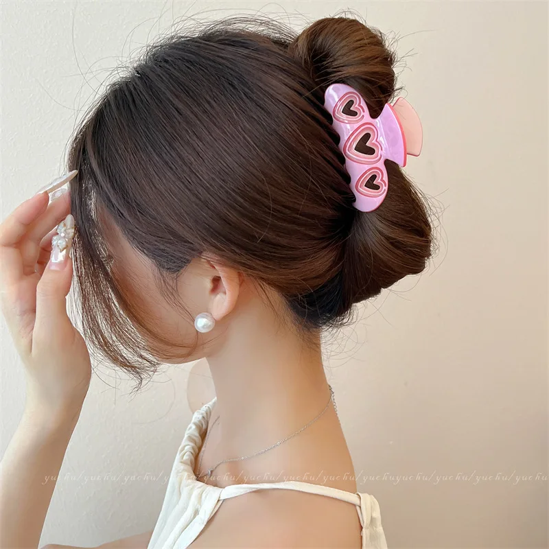 

DS Sweet Hollow Bow Heart Hair Claw Korean Style Acetate Claw Clips Retro Trendy Hair Clips for Women Girls INS Hair Accessories