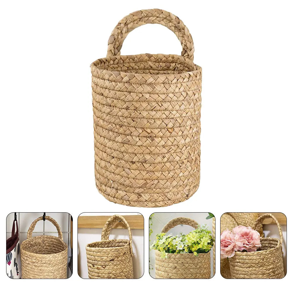 

1Pcs Seagrass Handmade Storage Basket Portable Hanging Organizer Desktop -Friendly Home Organizer Flower Plant