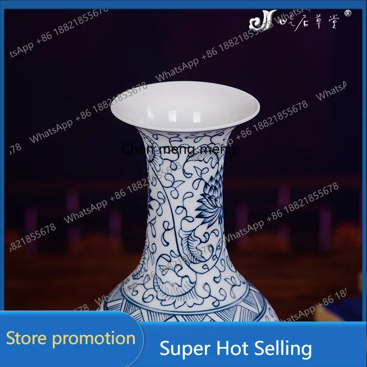 A6239 Hand painted blue and white tangled lotus fish tail bottle Jingdezhen ceramic small vase blue and white porcelain