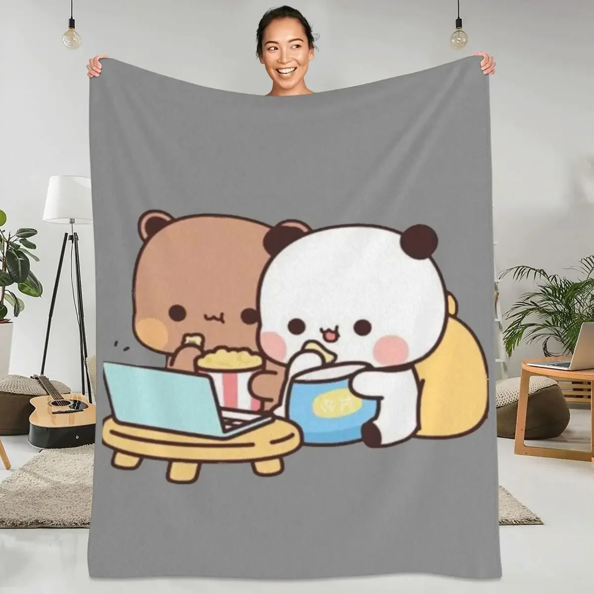 

Фланелевые одеяла DuDu Bear And BuBu Panda для просмотра фильмов, мягкое теплое одеяло для пикника на открытом воздухе, покрывало для дивана-кровати