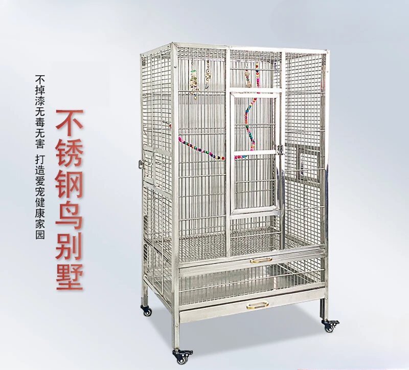 Bird cage Stainless steel luxury villa Large parrot cage Xuanfeng gray double-layer indoor and outdoor extra large breeding