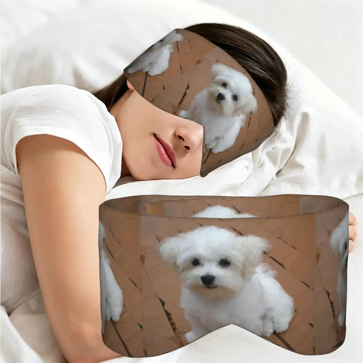 Maltese Puppy Low Poly Geometric Triangles sleep mask Light Blocking Portable Eye Cover for Girls Boys Travel Eyeshade eyepatch