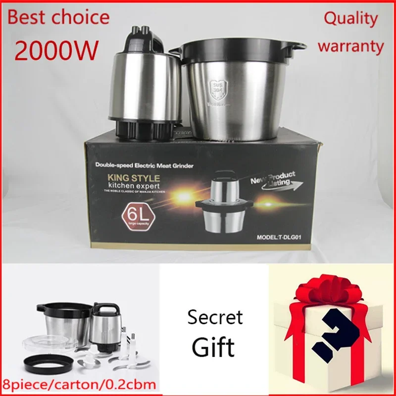 1000W Commercial Electric Stainless Steel Multi-Function Stuffing Machine 6L Large-Capacity Broken Vegetable Chili Blender 220V