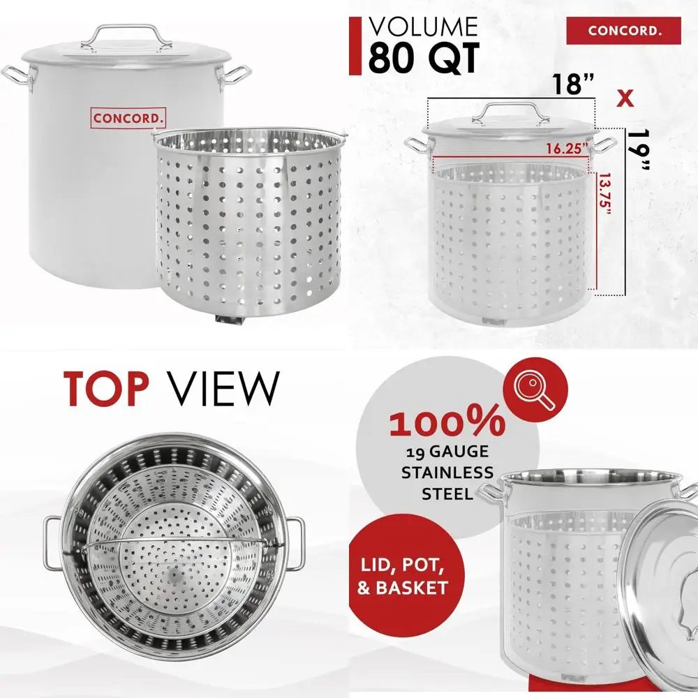 

Кастрюля из нержавеющей стали с корзиной для пароварки — идеально подходит для кипячения и приготовления на пару, вместимость 80 литров, большая кастрюля для кухни