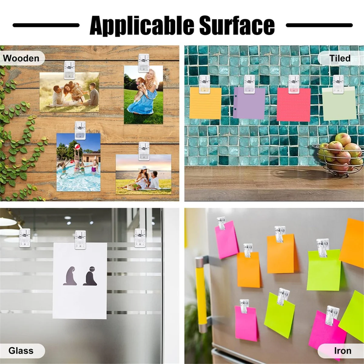 Self Adhesive Clips, 100PCS Plastic Tapestry Wall Hanging Clips for Office, Home, School Organization