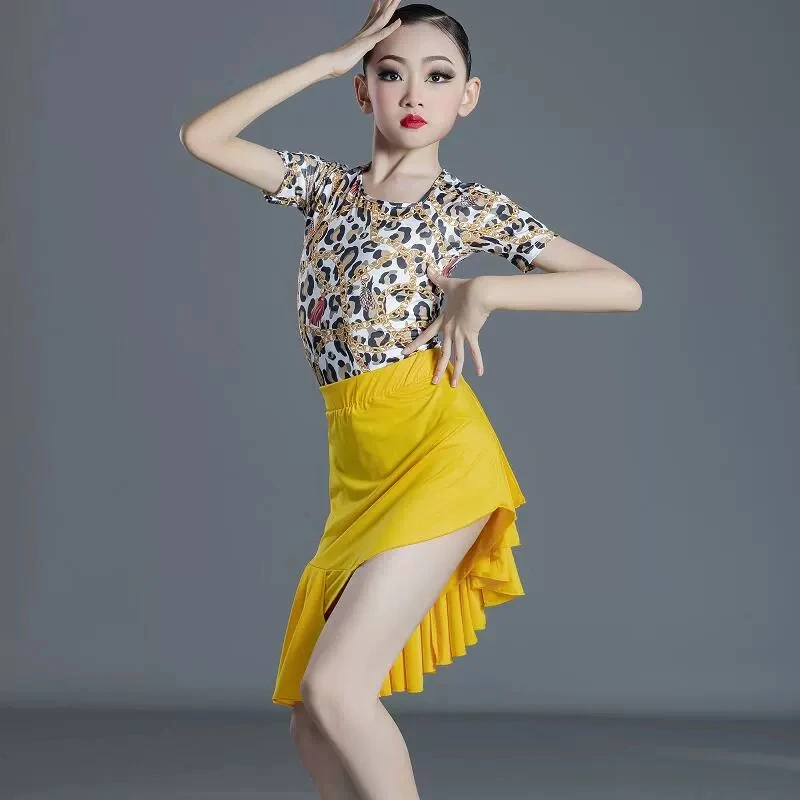 2024 New Kids Latin Dance Dress for Competition Girls Leopard Cha-cha  Tanggo Ballroom Dancing Dresses Sexy Salsa Dancewear