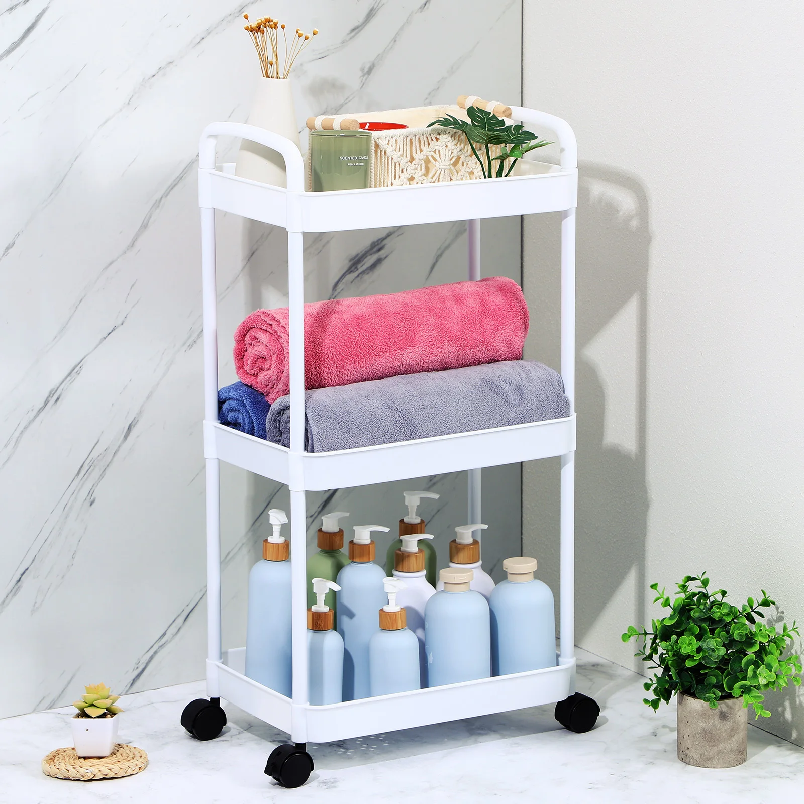 

3 Tier Rolling Small Multi-Layer Storage Organizer Compact Size For Bedroom Dormitory Under Desk Bathroom Cart