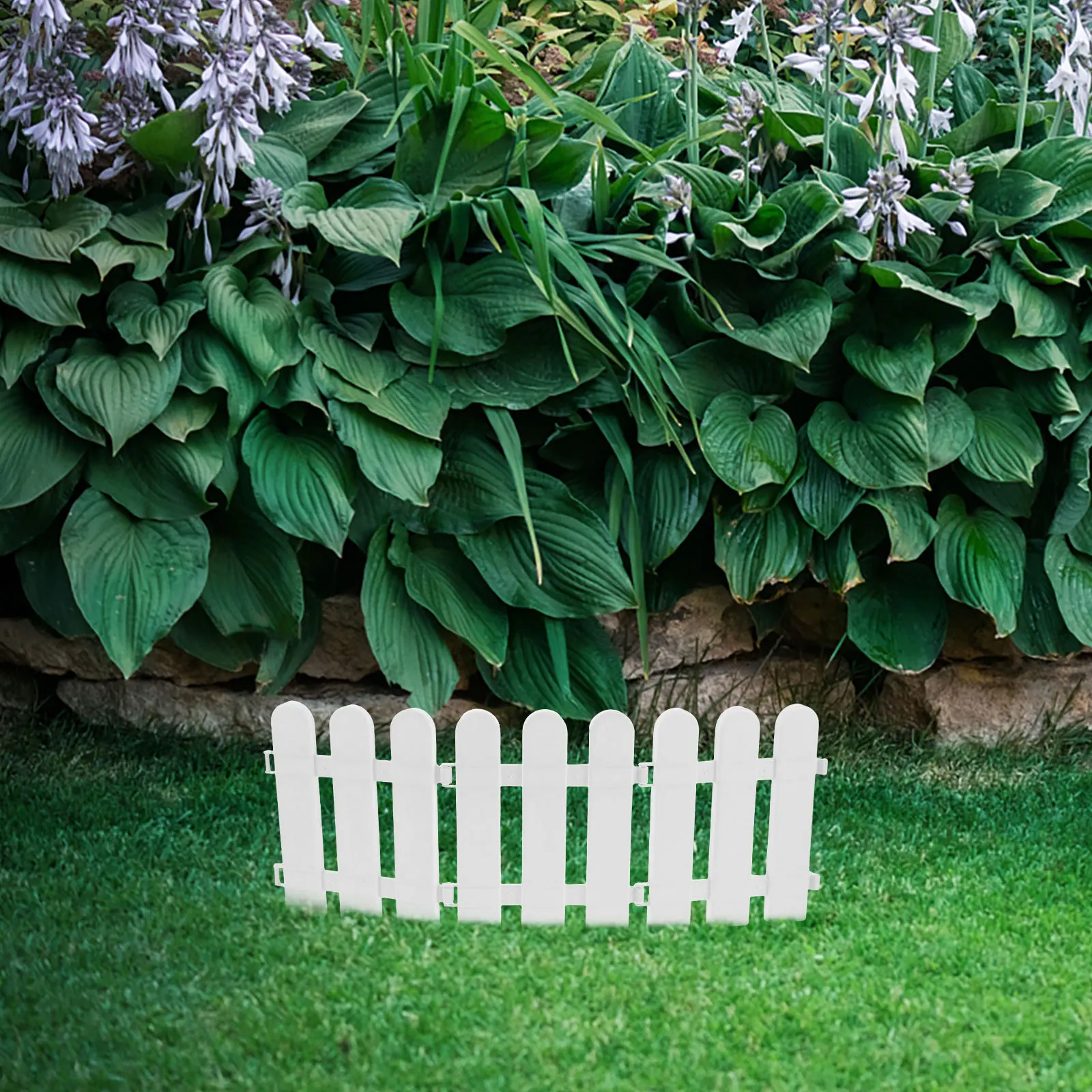 

10 pcs White Plastic Garden Round End Smooth Surface Picket Fence Decorative Landscape Courtyard Fence Path Display