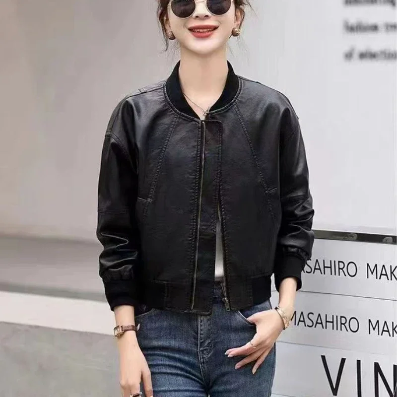 Spring Autumn Short Female Baseball Aviator Coats Fashion Youthful Casual Offer Cheap Lined Women's PU Leather Bomber Jackets