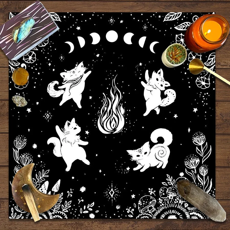VIKAMA Magic Black Cat Tablecloth Full Moon Bat Mystical Vines Waterproof Stain Resistant Witch Study Metaphysical Studio