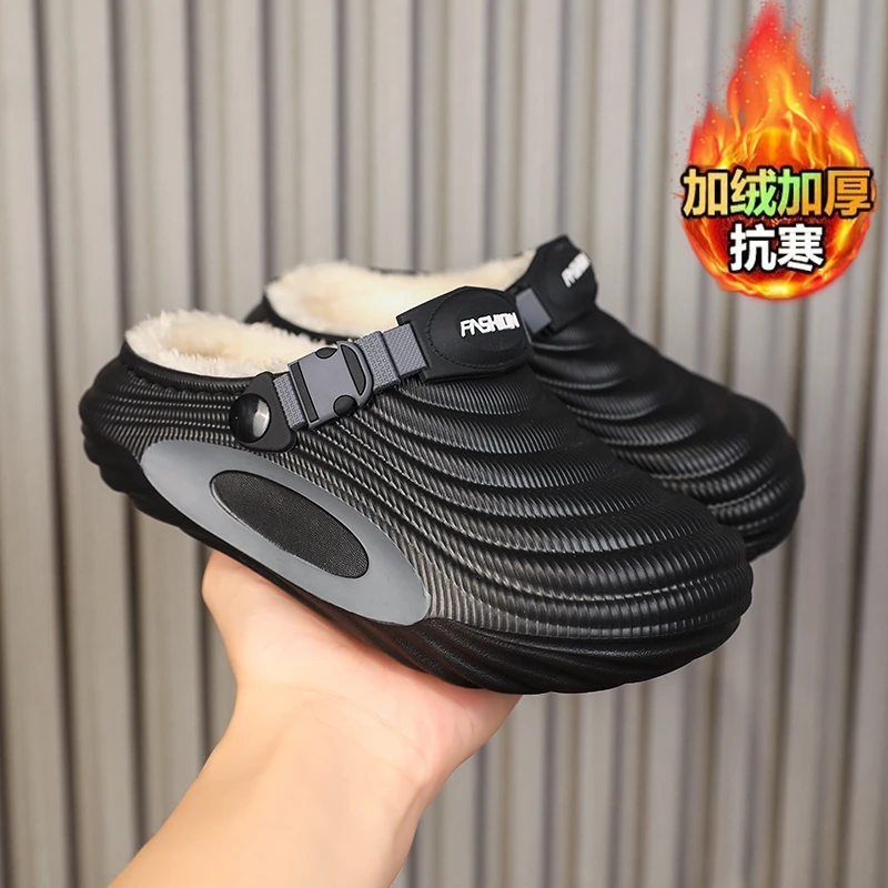 

Водонепроницаемая хлопковая обувь унисекс с закрытым носком, зимние плюшевые теплые домашние тапочки для женщин, нескользящие зимние тапочки на толстой подошве