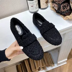 Plus Size Women Shearling Flats Furry Lambswool Mocasines Mujer Warm Cotton Shoes Ladies Slip On Sheep Fur Lined Loafers Winter