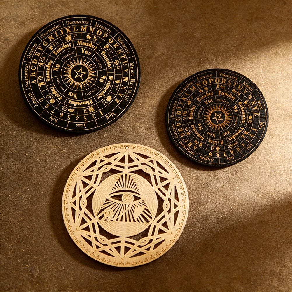 Mystic Pentagram All Seeing Eye Energy Wooden Mat English Alphabet Divination Board Witch Altar Ceremony Decorative Ornament