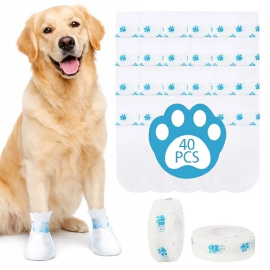 

Disposable Dog Booties for Dog Cats, 40 Counts Pet Shoes with Adjustable Self-Adhesive Bandage, Dog Disposable Feet Covers for
