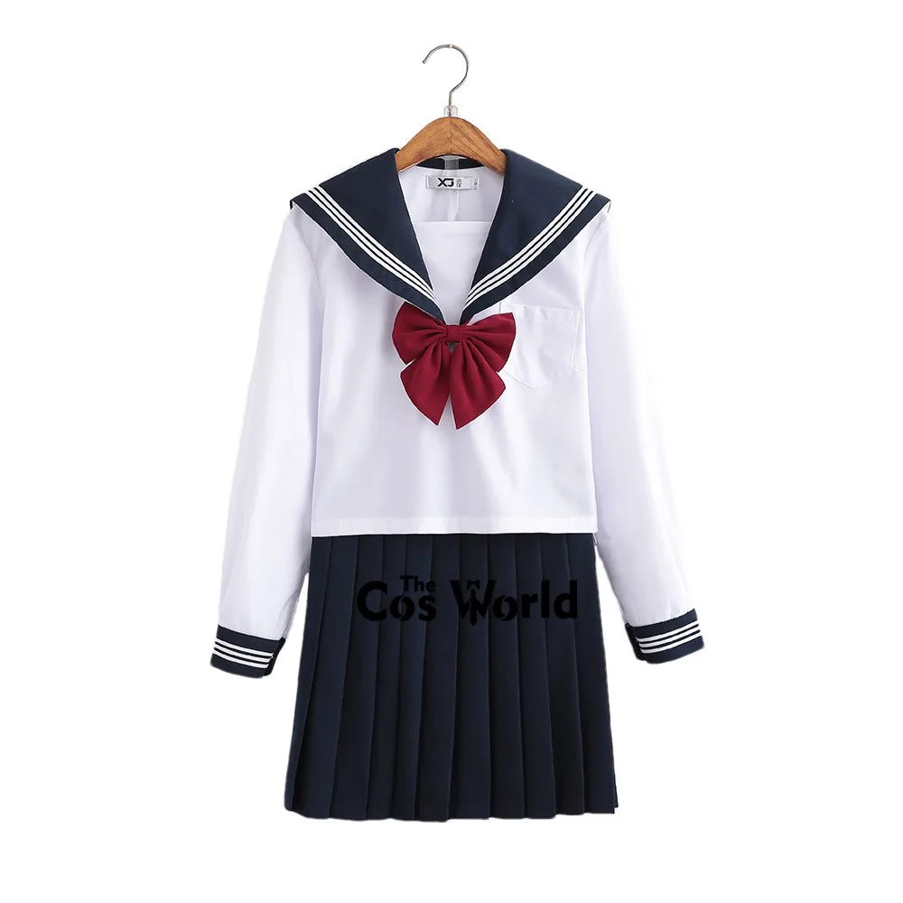 Abito da marinaio giapponese Preppy Girl top a manica lunga gonne bianco blu Navy Basic JK School Uniform Class student Cloth