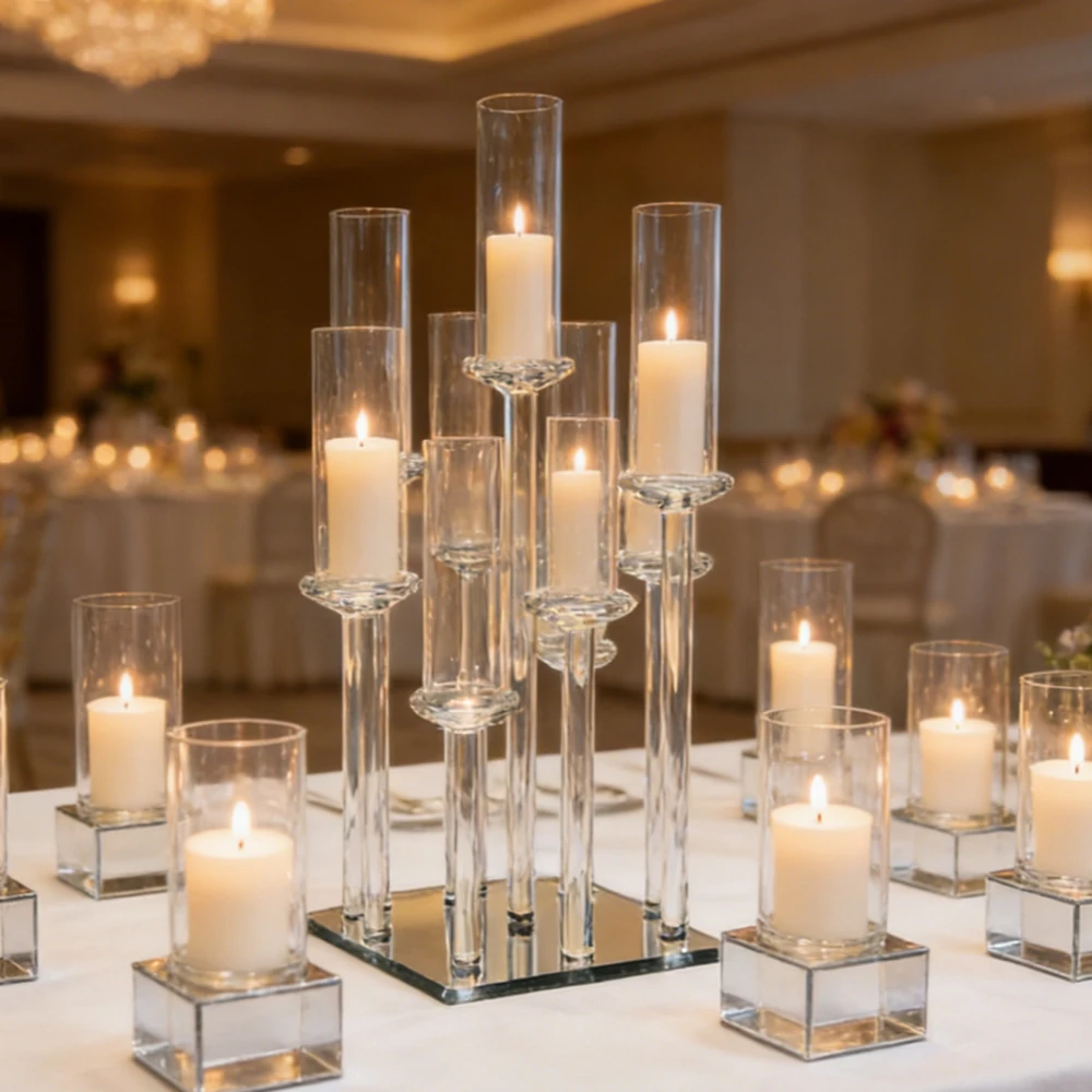 

4/6/8/10pcs 80cm Height 9 Arms Crystal Wedding Aisle Candelabra Wedding Centerpieces Stand