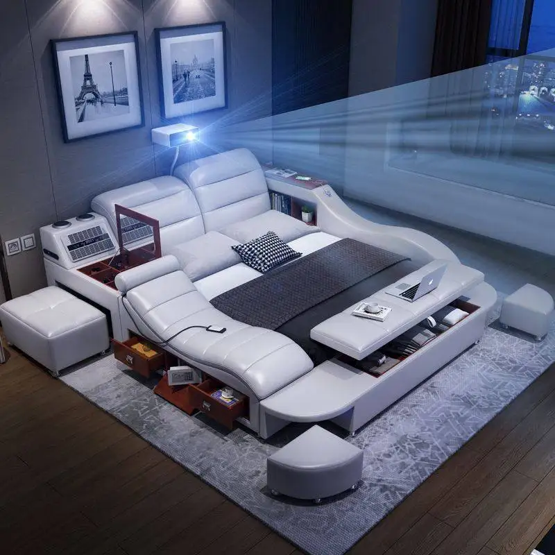 

Bedroom Aesthetic Bed Modern Double design massager Bed King Size Frame Multifunctional Cama Box Casal House Accessories