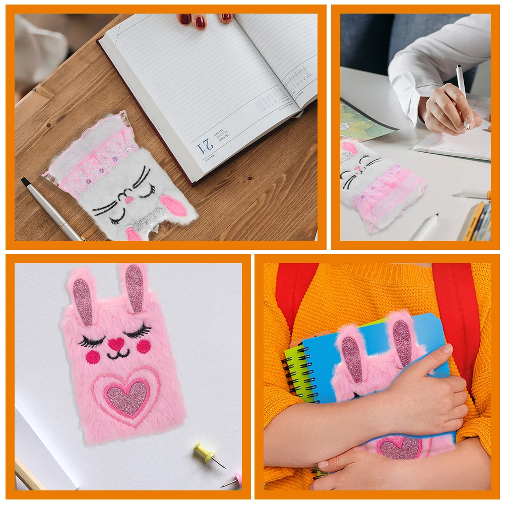 2 Pcs Mini Notebook Cartoon Plush Girl Journal Lovely Diary Bunny Writing Notepad