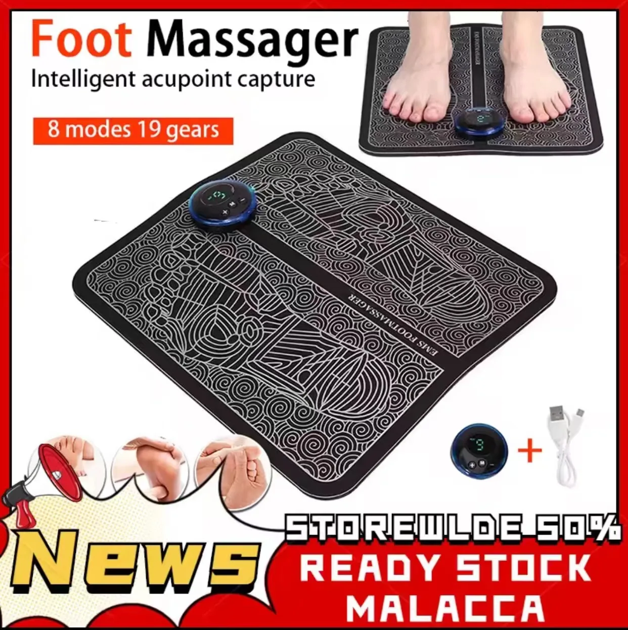 Stimulator Massager Electric EMS Foot Massage Pad Pengurut Kaki EMS Foot Massage Pad Feet Simulator Patch