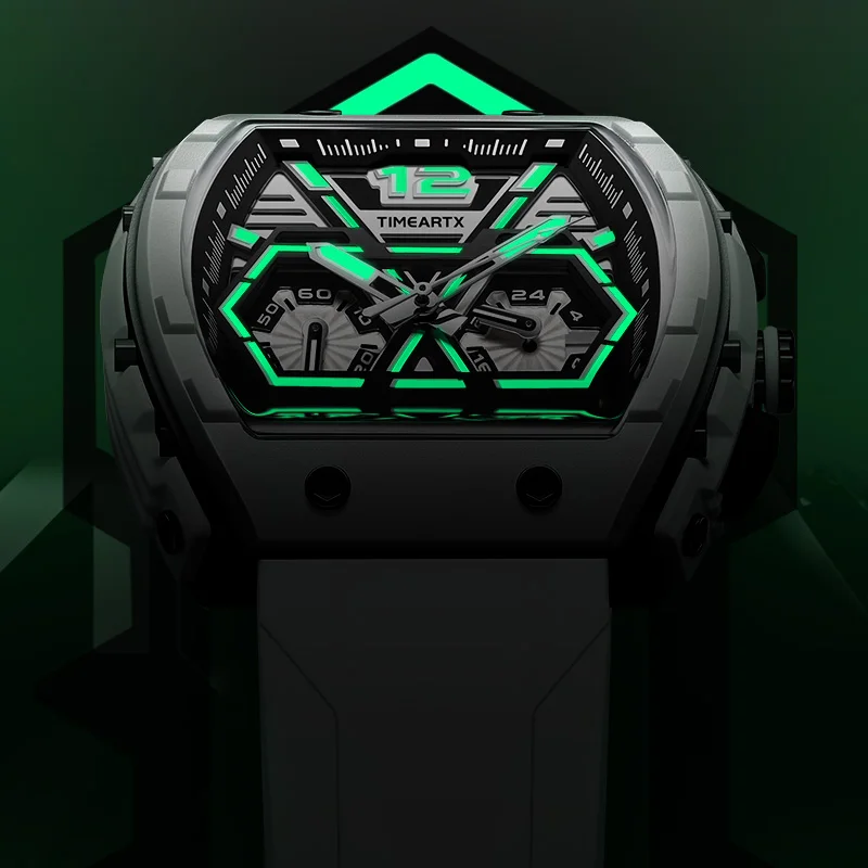 タイムアートX 5560 ビジネス多機能クロノグラフ メンズ 夜光クォーツ腕時計 ワイン樽型曲面ミラー付き