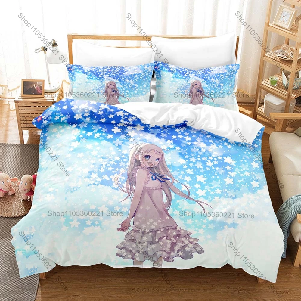 Anohana The Flower We Saw That Day Honma Meiko Print Anime Duvet Cover + 2 Pillowcases Soft Microfiber Bed Linens