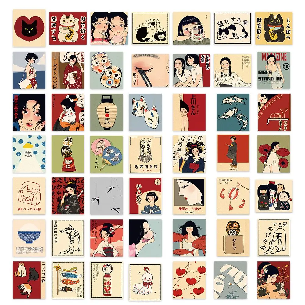 10/50pcs Classic Japanese Theme Culture Girls Stickers Aesthetic Scrapbook Laptop Phone Luggage Skateboard Waterproof Sticker