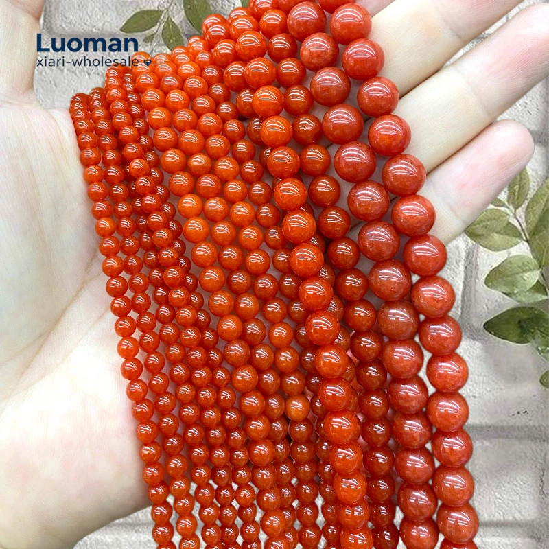 4-12mm Natural Stone Chalcedony Southern Red Agate Color Round Spacer Beads for Jewelry Making Diy Bracelets Charms Accessories