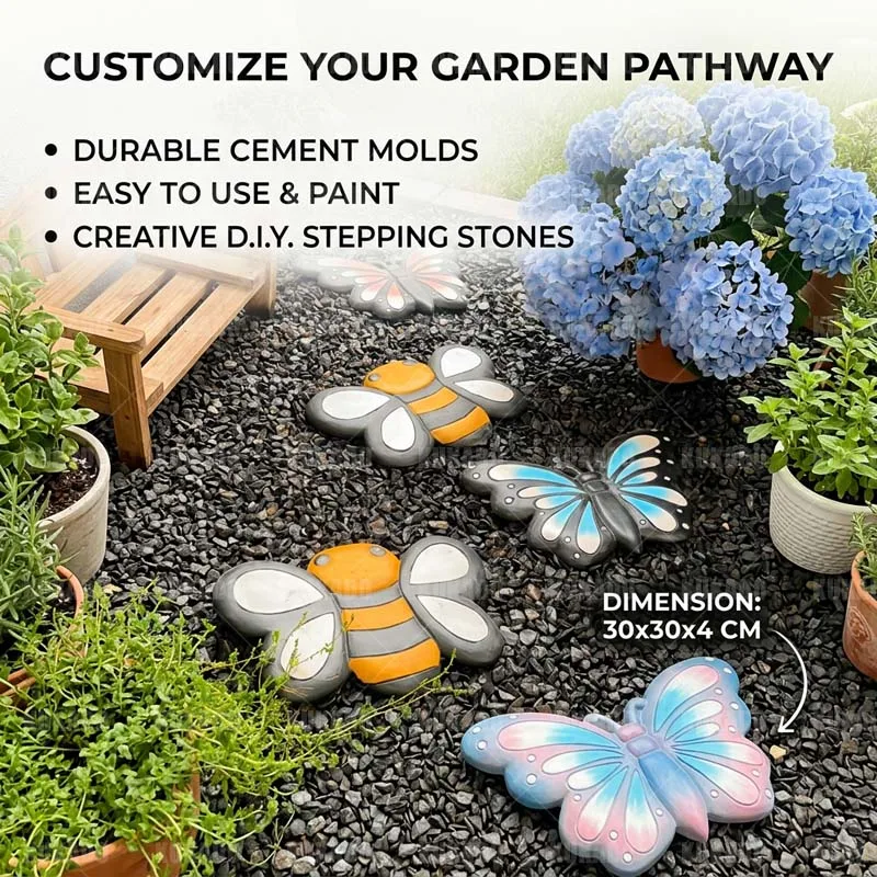 3D Colored Concrete Bee Butterfly Shaped Stepping Stone Mold Plastic Template for Garden Courtyard Paving