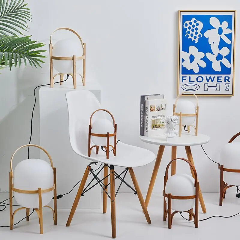 

Japanese Style Glass Desk Lamp Minimalist Modern Designer Creative Bedroom Living Room Study Bedside LED Solid Wood Table Light