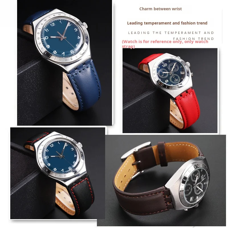 สายนาฬิกาหนังแท้17มม. 19มม. สำหรับผู้ชายสายนาฬิกาข้อมือหนังวัวสีฟ้าแดงขาวชมพูน้ำตาล