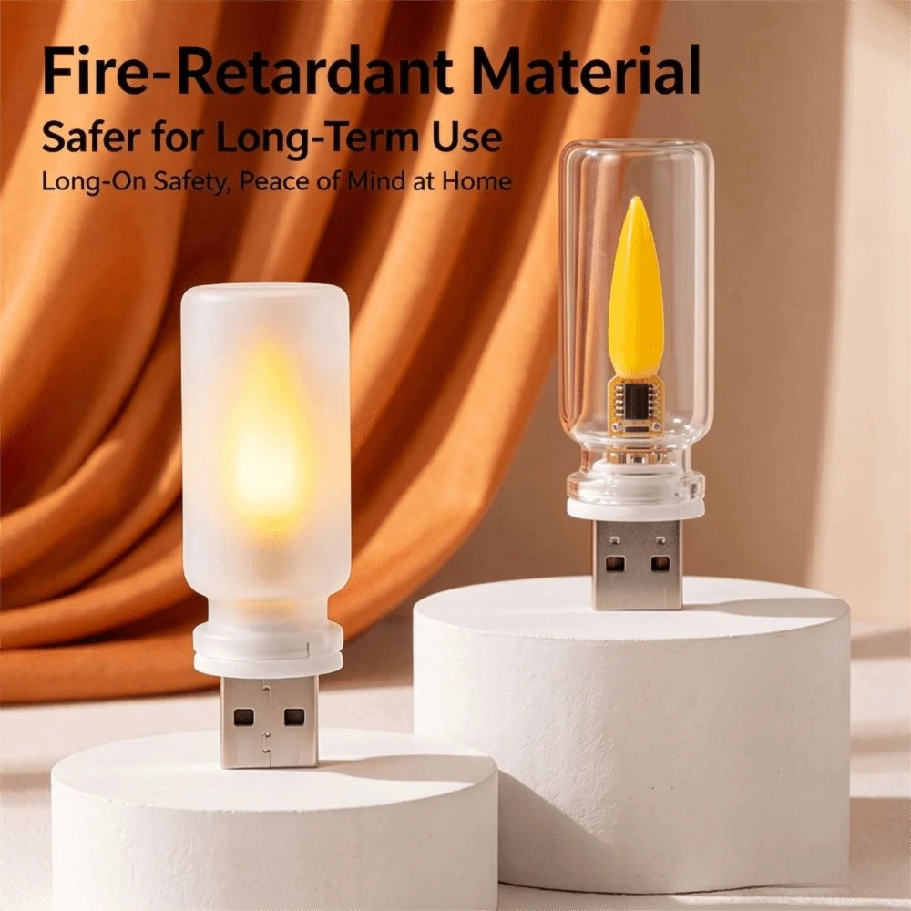Warm Yellow Bulb LED Filament Night Light Mini Decorations Creative Atmosphere Display USB Night Light Flame Ambient Light