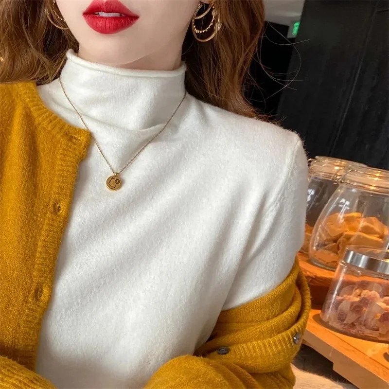 Women Sweater Spring Autumn Knitted Pullovers Turtleneck Slim Fit Bottoming Shirts Solid Soft Knitwear Jumpers Basic Sweaters