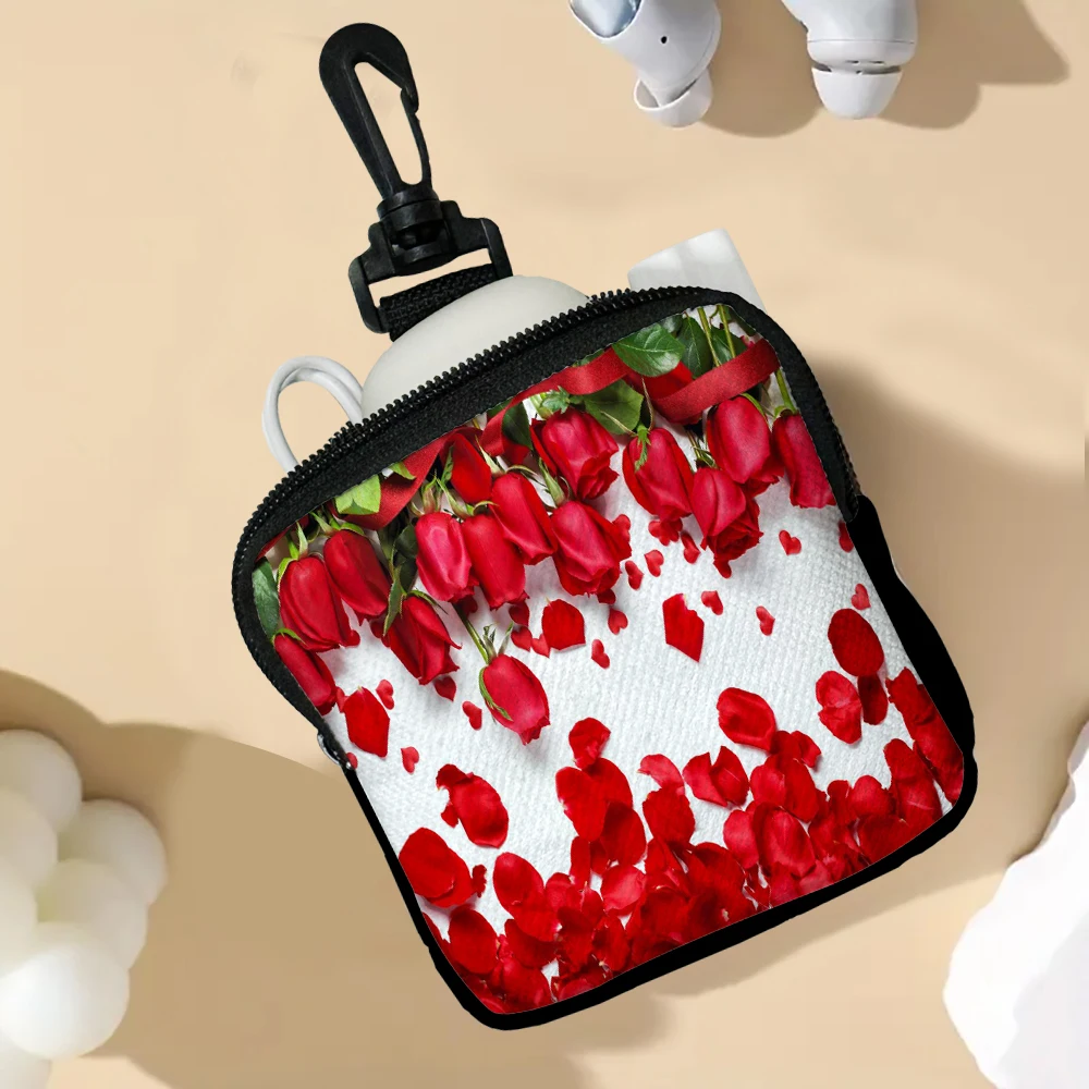

Кошельки для монет с модным узором розы, универсальный кошелек для монет, женские наушники для девочек, сумка для хранения монет, сумка на молнии 7,2