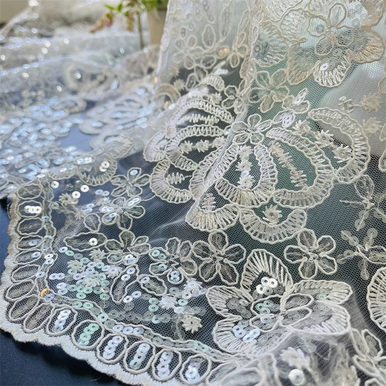 Mesh Wedding Sequins Water-soluble Lace Embroidery Fabric for Clothing Fashion Dress