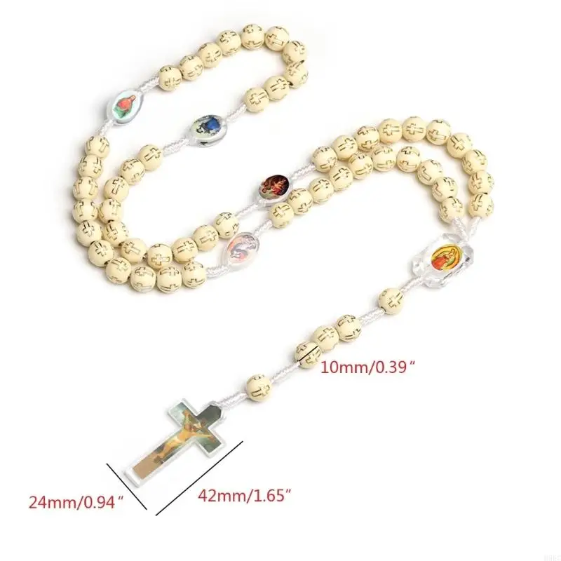 H9EC Beaded Chain Rosary Necklace with Pendant Simple Catholic Rosary Necklace for Catholic Christian Religious