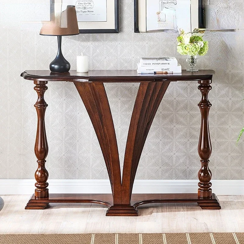 Home Console Art Console Tables American Solid Wood Half round Table Aisle Corridor End Decoration Table