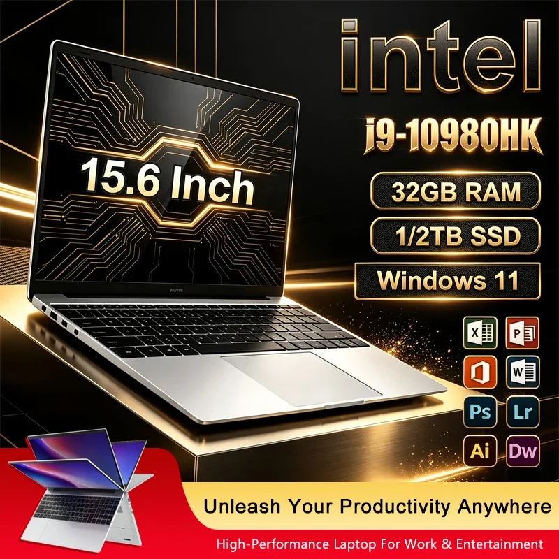 15.6 inch Gaming Laptop Computer 10980HK 16GB RAM 1TB 2TB SSD PC Gamer Windows 11 Laptops 1920*1080P Office Study Notebook PC
