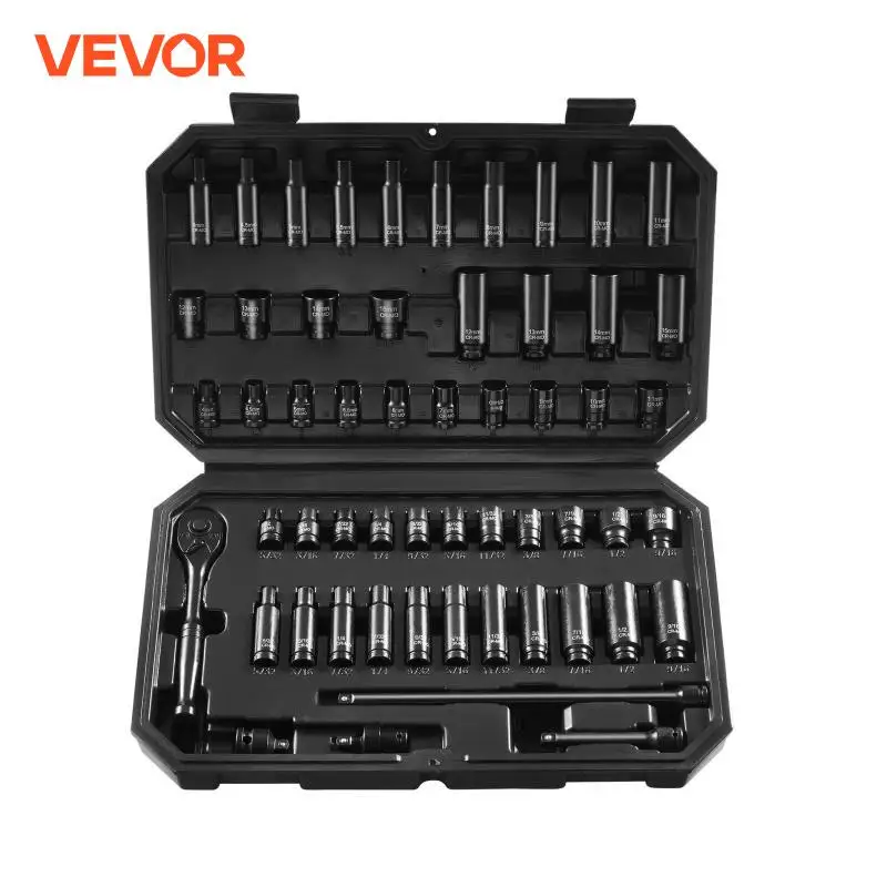 VEVOR Drive Impact Socket Set Deep & Shallow Socket Set CR-V Alloy Steel for Auto Repair Easy-to-Read Size Markings Storage Case