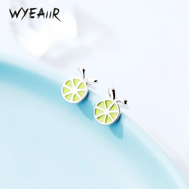 WYEAIIR 925 Sterling Silver Cute Mini Lemon Fruit Fresh Art Fine Jewelry Luxury Female Earrings