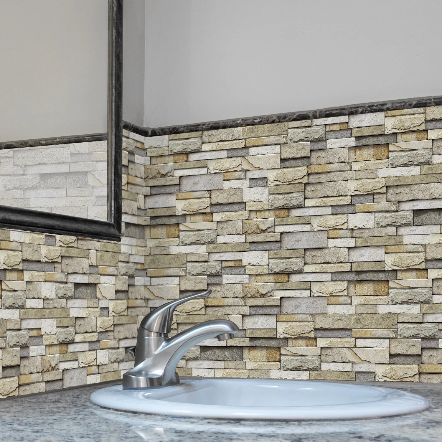 12/24/48 PCS Simulated Marble Tile Wall Stickers, Self-adhesive PVC Wallpaper, Waterproof Wall Decor For Kitchen Bathroom Living