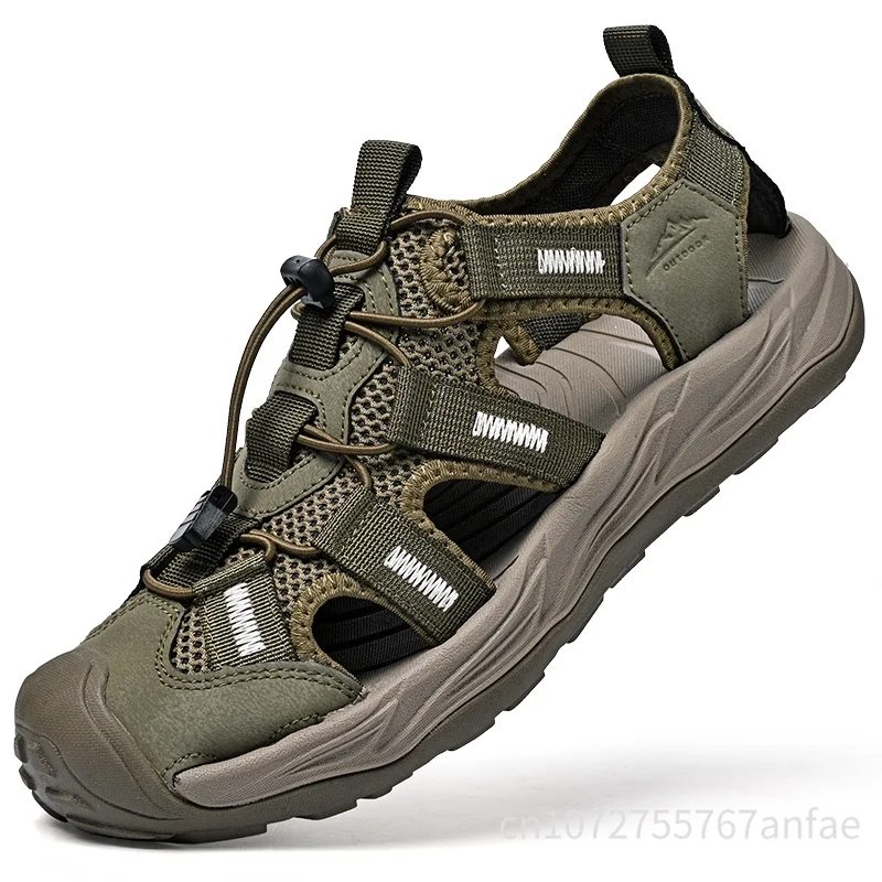 Sommer-Herrensandalen aus Leder, rutschfeste Strand-Sandalen, römische Sommerschuhe, Outdoor-Trekking-Wanderschuhe, bequeme Sandalen mit geschlossener Zehenpartie