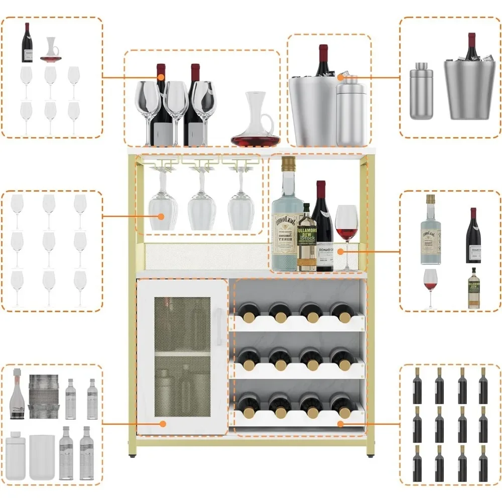 Wine Cabinet, Wine Rack Freestanding Floor, Storage Display Rack Table for Bar, Wine Bottle Holder, Gold