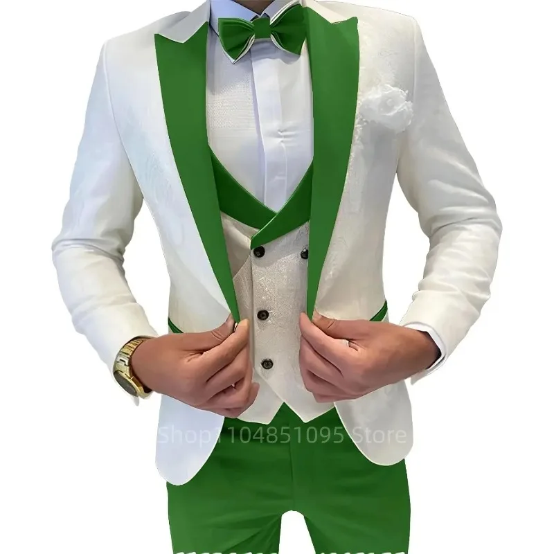 

Fashion Jacquard Men's Formal Groom Suits 3 Pieces Men Suits Peak Lapel Single Breasted Blazer Vest Pants for Business/Wedding