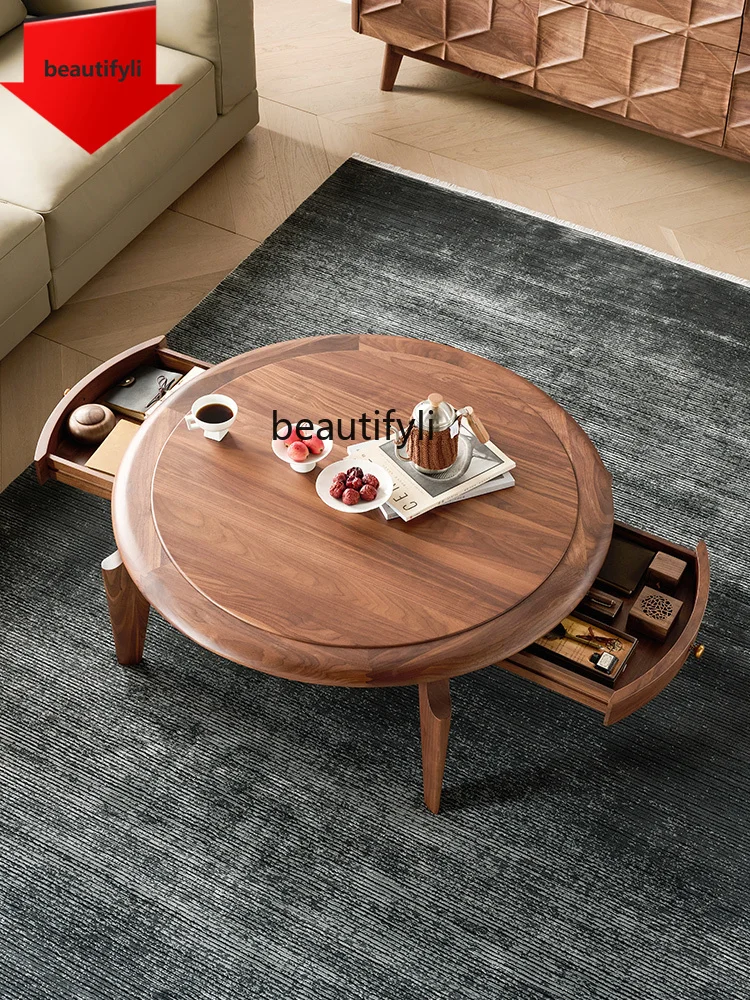 

K185 North America Black Walnut Wooden Tea Table Living Room New Tea Table Home Solid Wood round Small Tea Table High-End Small