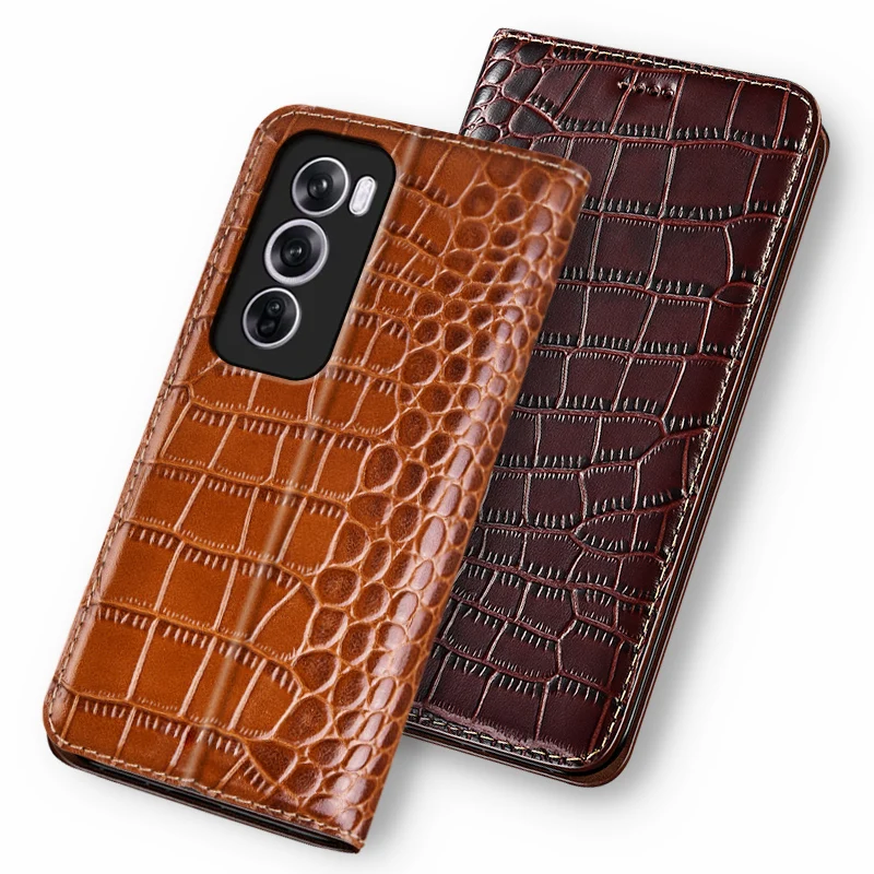 

Cases For OPPO Reno12 Reno 12 Pro F FS 5G Crocodile Pattern Flip Case Luxury Cowhide Genuine Leather Magnetic Wallet Covers