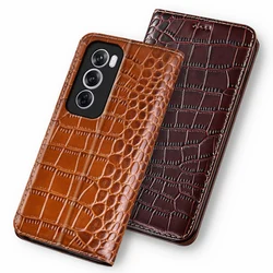 Cases For OPPO Reno12 Reno 12 Pro F FS 5G Crocodile Pattern Flip Case Luxury Cowhide Genuine Leather Magnetic Wallet Covers